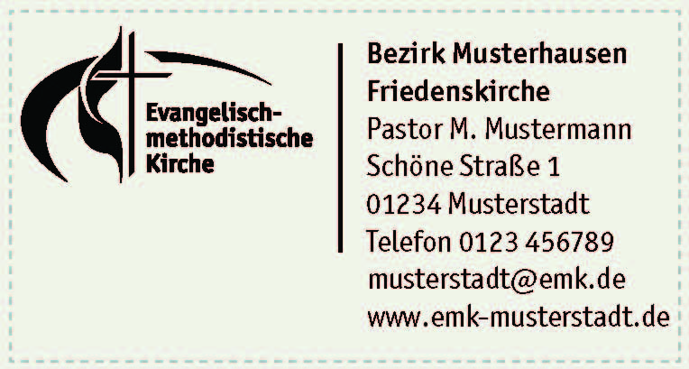 Absenderstempel selbstfärbend, ca. 63 x 23 mm, mit EmK-Logo
